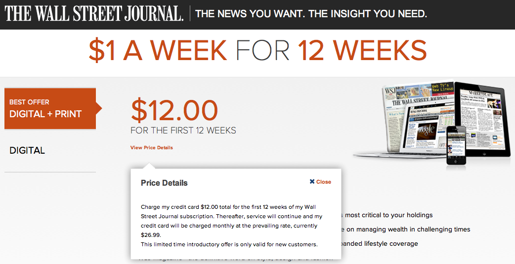 Wall street journal subscription